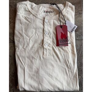 NWT Zippo USA Henley Shirt Short Sleeve Button Up Menswear Large Minimalist READ